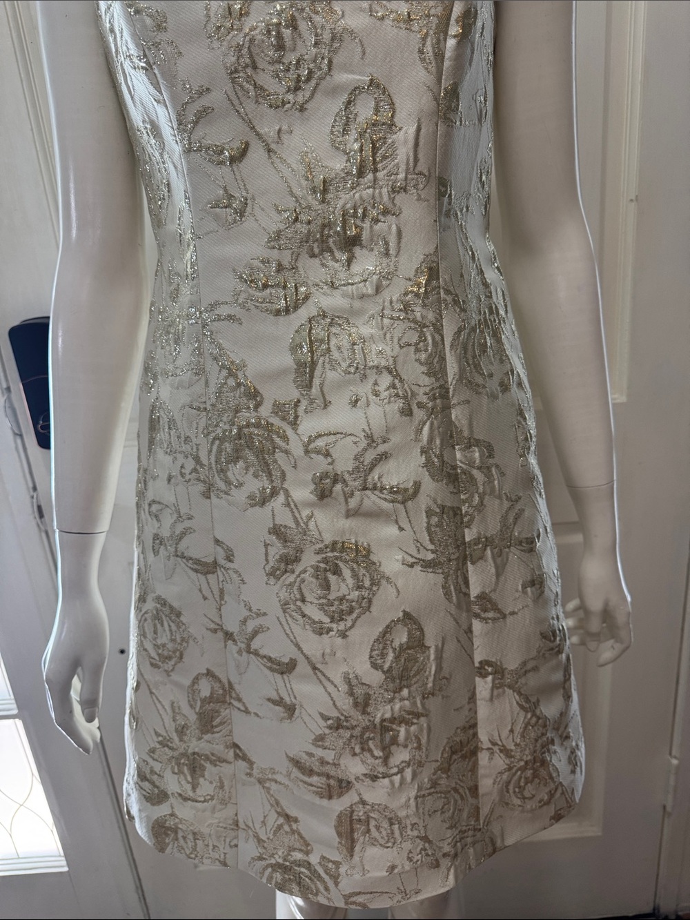 Aidan Mattox Ivory Metallic Floral Jacquard Mini Dress Size 6 - Picture 4 of 16